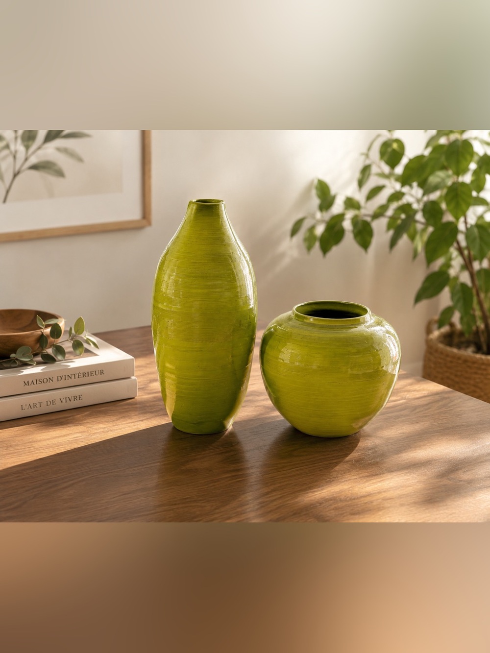 Glossy Lime Green wood Vase Set - Home Accents